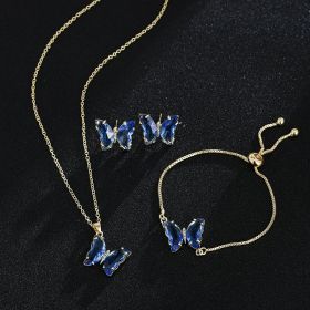 New Butterfly Necklace Jewelry Set (Color: Blue)