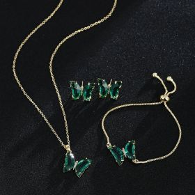 New Butterfly Necklace Jewelry Set (Color: Green)