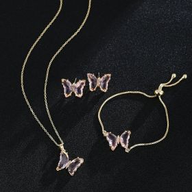 New Butterfly Necklace Jewelry Set (Color: Light pink)