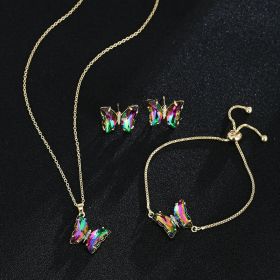New Butterfly Necklace Jewelry Set (Color: Colorful)