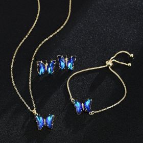 New Butterfly Necklace Jewelry Set (Color: Bright blue)