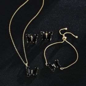 New Butterfly Necklace Jewelry Set (Color: Black)