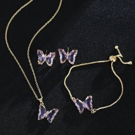 New Butterfly Necklace Jewelry Set (Color: Light Purple)