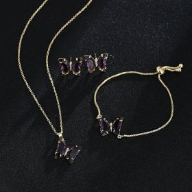 New Butterfly Necklace Jewelry Set (Color: Purple)
