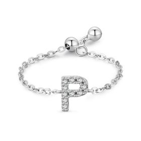 Letter Chain Ring Female Fashion Niche Design Love Thin Ring Jewelry (style: P)