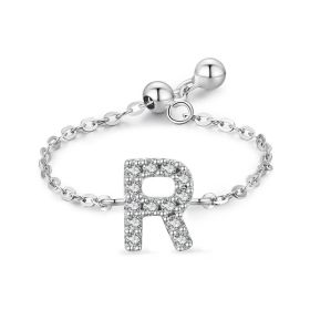 Letter Chain Ring Female Fashion Niche Design Love Thin Ring Jewelry (style: R)