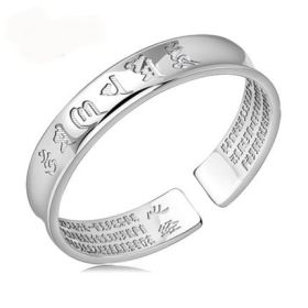 Silver Jewelry Retro Six-character True Words Heart Meridian Opening Silver-plated Bracelet (style: Thai silver)
