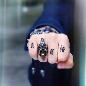 Ethnic Jewelry Titanium Steel Black And White Impermanence Ring (Color: Make money at first sight, size: number 8)