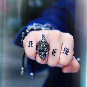 Ethnic Jewelry Titanium Steel Black And White Impermanence Ring (Color: The world is peaceful, size: number7)