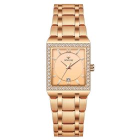Grip Love Belt Diamond Waterproof Square Steel Band Quartz Women's Watch (style: Rose shell rose noodles)