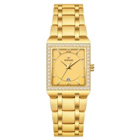 Grip Love Belt Diamond Waterproof Square Steel Band Quartz Women's Watch (style: Gold shell and gold face)