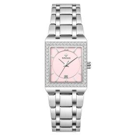 Grip Love Belt Diamond Waterproof Square Steel Band Quartz Women's Watch (style: White shell flour)