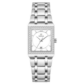 Grip Love Belt Diamond Waterproof Square Steel Band Quartz Women's Watch (style: White shell and white noodles)