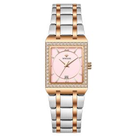 Grip Love Belt Diamond Waterproof Square Steel Band Quartz Women's Watch (style: Middle Rose Noodles)