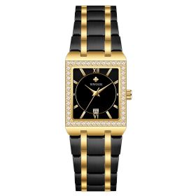 Grip Love Belt Diamond Waterproof Square Steel Band Quartz Women's Watch (style: Gold and Black Noodles)