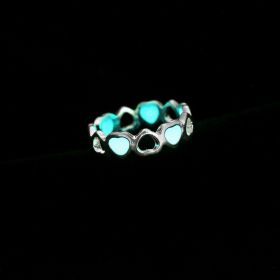 Peach Heart Luminous Love Personality Ring Jewelry (Color: Bluegreen, size: Adjustable)