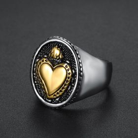 Vintage Dropshipping Stainless Steel Ladies Mens Biker Punk Sacred Heart Of Jesus God Ring Cross Amulet Jewelry For Man Gift (Color: Gold, size: 14)
