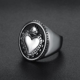 Vintage Dropshipping Stainless Steel Ladies Mens Biker Punk Sacred Heart Of Jesus God Ring Cross Amulet Jewelry For Man Gift (Color: 02Steel color, size: 7)