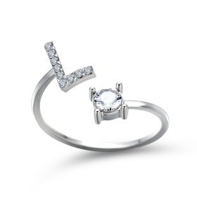 New Design Adjustable 26 Initial Letter Ring Fashion Jewelry For Women Simple Elegant Jewelry (Color: 2pcs Silver, style: L)
