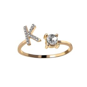 New Design Adjustable 26 Initial Letter Ring Fashion Jewelry For Women Simple Elegant Jewelry (Color: 2pcs Gold, style: K)
