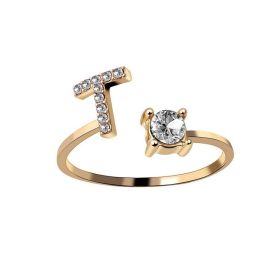 New Design Adjustable 26 Initial Letter Ring Fashion Jewelry For Women Simple Elegant Jewelry (Color: 2pcs Gold, style: T)