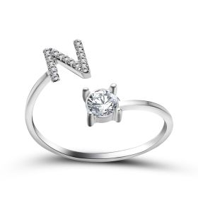 New Design Adjustable 26 Initial Letter Ring Fashion Jewelry For Women Simple Elegant Jewelry (Color: 2pcs Silver, style: N)