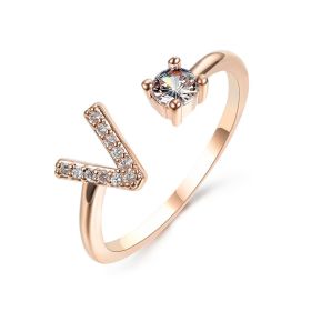 New Design Adjustable 26 Initial Letter Ring Fashion Jewelry For Women Simple Elegant Jewelry (Color: 2pcs Rose gold, style: V)