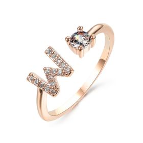 New Design Adjustable 26 Initial Letter Ring Fashion Jewelry For Women Simple Elegant Jewelry (Color: 2pcs Rose gold, style: W)