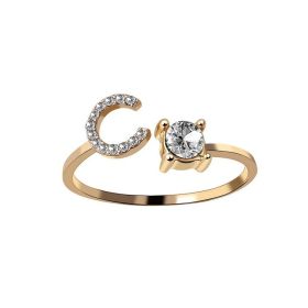 New Design Adjustable 26 Initial Letter Ring Fashion Jewelry For Women Simple Elegant Jewelry (Color: 2pcs Gold, style: C)