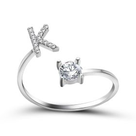 New Design Adjustable 26 Initial Letter Ring Fashion Jewelry For Women Simple Elegant Jewelry (Color: 2pcs Silver, style: K)