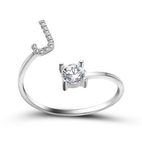 New Design Adjustable 26 Initial Letter Ring Fashion Jewelry For Women Simple Elegant Jewelry (Color: 2pcs Silver, style: J)
