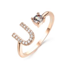 New Design Adjustable 26 Initial Letter Ring Fashion Jewelry For Women Simple Elegant Jewelry (Color: 2pcs Rose gold, style: U)