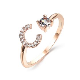 New Design Adjustable 26 Initial Letter Ring Fashion Jewelry For Women Simple Elegant Jewelry (Color: 2pcs Rose gold, style: C)