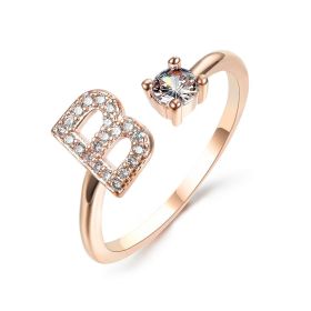 New Design Adjustable 26 Initial Letter Ring Fashion Jewelry For Women Simple Elegant Jewelry (Color: 2pcs Rose gold, style: B)