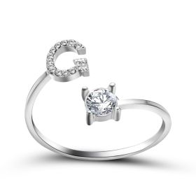 New Design Adjustable 26 Initial Letter Ring Fashion Jewelry For Women Simple Elegant Jewelry (Color: 2pcs Silver, style: G)
