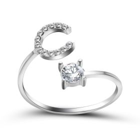 New Design Adjustable 26 Initial Letter Ring Fashion Jewelry For Women Simple Elegant Jewelry (Color: 2pcs Silver, style: C)