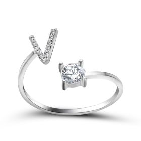 New Design Adjustable 26 Initial Letter Ring Fashion Jewelry For Women Simple Elegant Jewelry (Color: 2pcs Silver, style: V)