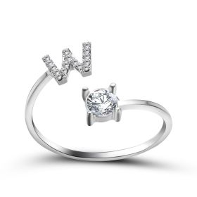 New Design Adjustable 26 Initial Letter Ring Fashion Jewelry For Women Simple Elegant Jewelry (Color: 2pcs Silver, style: W)