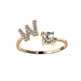 New Design Adjustable 26 Initial Letter Ring Fashion Jewelry For Women Simple Elegant Jewelry (Color: 2pcs Gold, style: W)