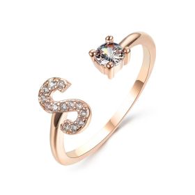 New Design Adjustable 26 Initial Letter Ring Fashion Jewelry For Women Simple Elegant Jewelry (Color: 2pcs Rose gold, style: S)