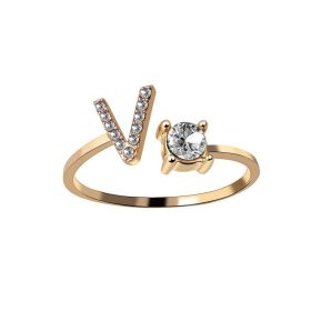 New Design Adjustable 26 Initial Letter Ring Fashion Jewelry For Women Simple Elegant Jewelry (Color: 2pcs Gold, style: V)