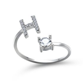 New Design Adjustable 26 Initial Letter Ring Fashion Jewelry For Women Simple Elegant Jewelry (Color: 2pcs Silver, style: H)