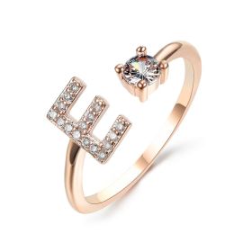 New Design Adjustable 26 Initial Letter Ring Fashion Jewelry For Women Simple Elegant Jewelry (Color: 2pcs Rose gold, style: E)