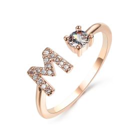 New Design Adjustable 26 Initial Letter Ring Fashion Jewelry For Women Simple Elegant Jewelry (Color: 2pcs Rose gold, style: M)