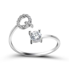 New Design Adjustable 26 Initial Letter Ring Fashion Jewelry For Women Simple Elegant Jewelry (Color: 2pcs Silver, style: Q)