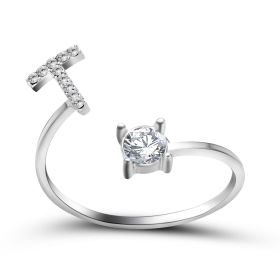 New Design Adjustable 26 Initial Letter Ring Fashion Jewelry For Women Simple Elegant Jewelry (Color: 2pcs Silver, style: T)