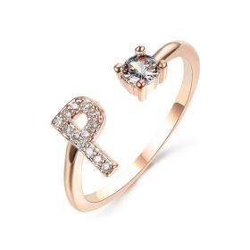 New Design Adjustable 26 Initial Letter Ring Fashion Jewelry For Women Simple Elegant Jewelry (Color: 2pcs Rose gold, style: P)