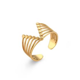 Stainless Steel Plated 18K Gold Finger Ring Jewelry For Women (Color: Geometric hollowing, size: Adjustable opening)