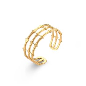 Stainless Steel Plated 18K Gold Finger Ring Jewelry For Women (Color: Three layers of bamboo joints, size: Adjustable opening)