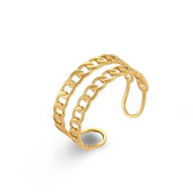 Stainless Steel Plated 18K Gold Finger Ring Jewelry For Women (Color: Doublelayer chain, size: Adjustable opening)